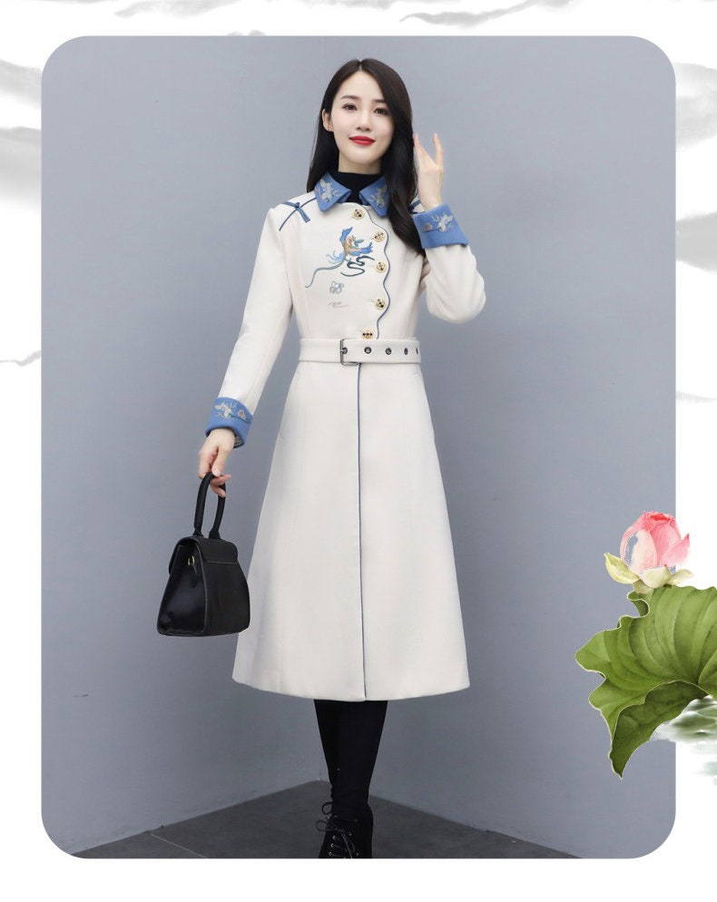 Oriental embroidery phoenix slim cut trench coat , designer woman long classic coat, Smart Causal/ Party Event/ Prom Wedding/Gift