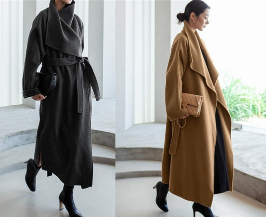 Loose fit trench coat, designer woman long coat big collar Smart Causal/ Formal/ Party Event/ Prom Wedding/Gift