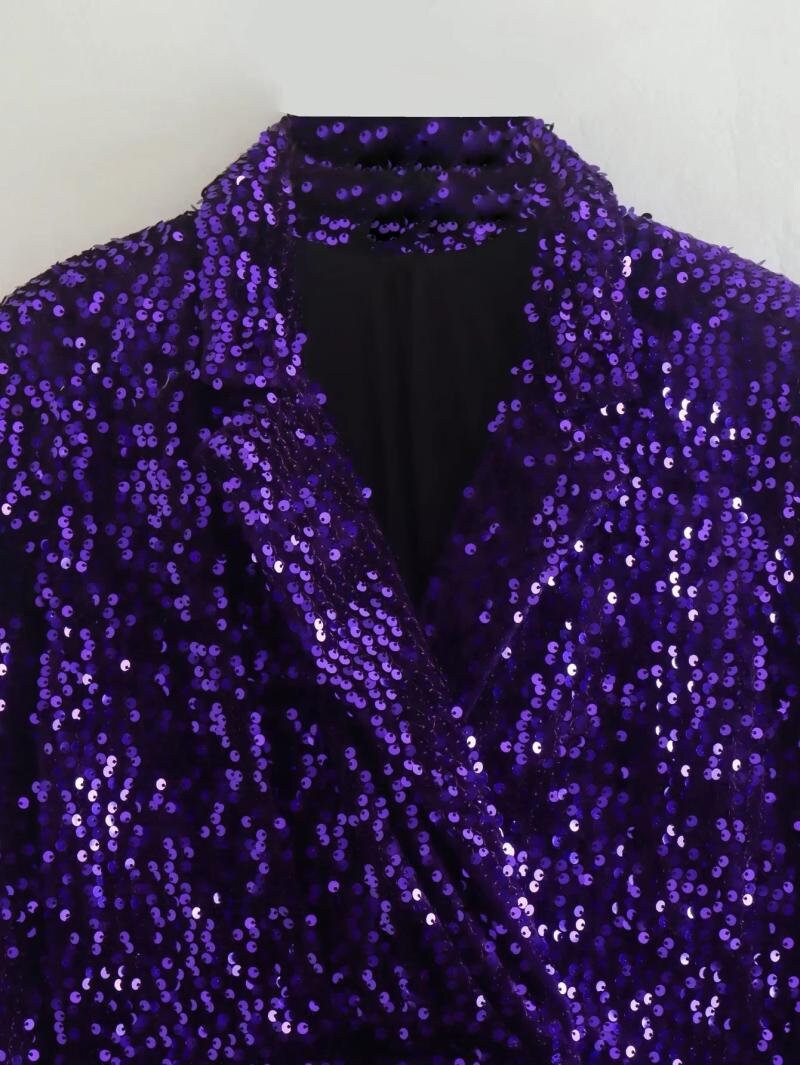 Purple Sequin long Suit Jacket, Designer Woman Shiny Blazer long coat trench coat/Casual/ Formal/ Party Gift for her