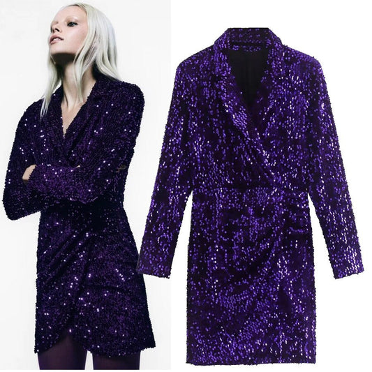 Purple Sequin long Suit Jacket, Designer Woman Shiny Blazer long coat trench coat/Casual/ Formal/ Party Gift for her