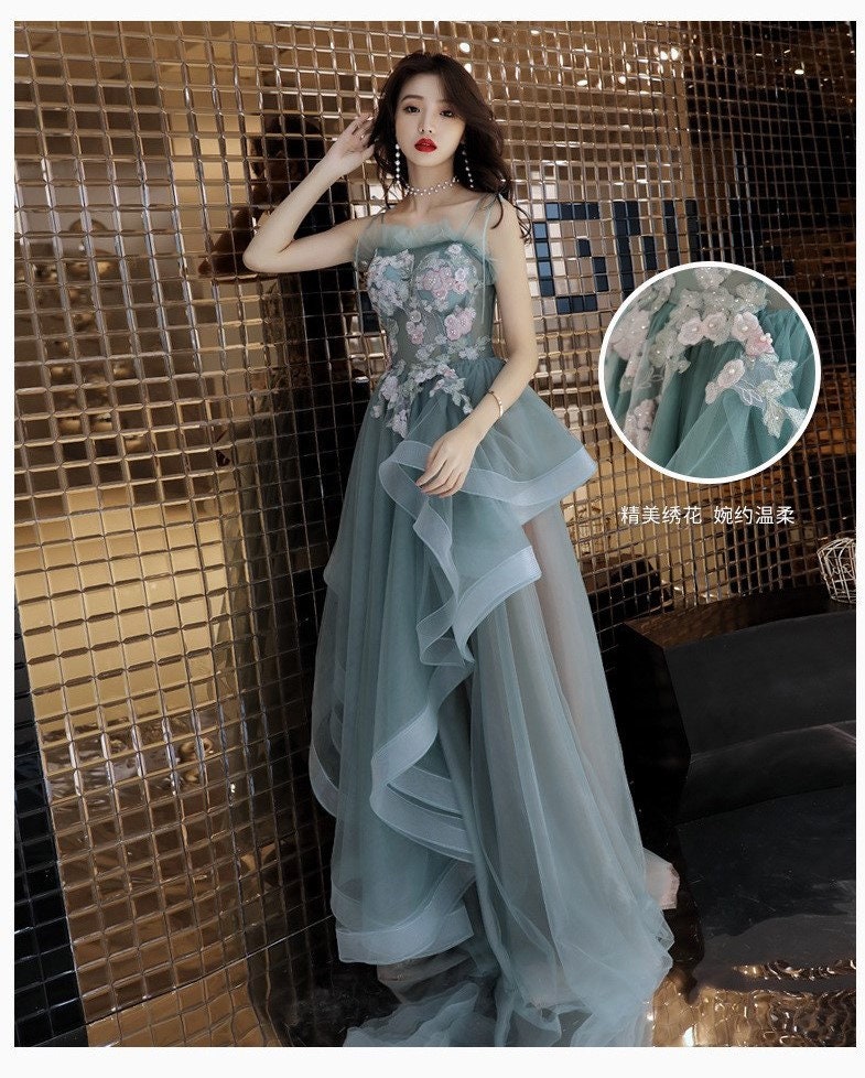 Women Prom /Wedding Dress, Princess Floral Fairy Prom Dress Green Color for Event Party Gift for her