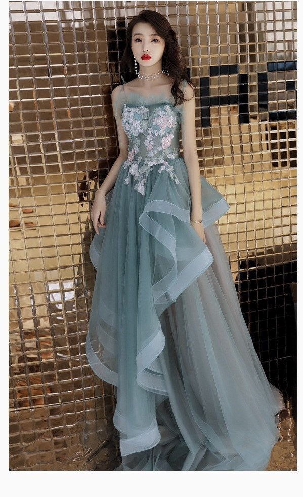 Women Prom /Wedding Dress, Princess Floral Fairy Prom Dress Green Color for Event Party Gift for her