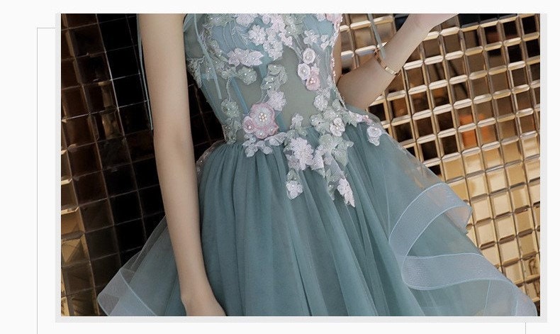 Women Prom /Wedding Dress, Princess Floral Fairy Prom Dress Green Color for Event Party Gift for her