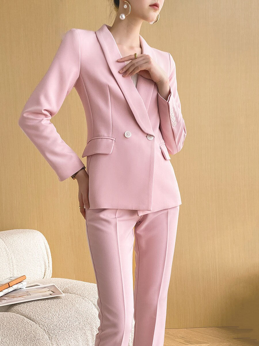 Pink Trendy Slimcut Pantsuit, Designer Women sleeved winter falls Suit Jacket + Pants, Smart Causal/ Formal/ Party Event/ Prom Wedding/Gift