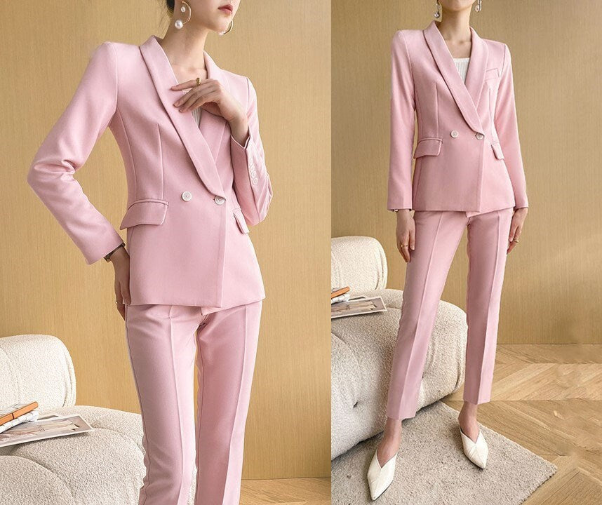 Pink Trendy Slimcut Pantsuit, Designer Women sleeved winter falls Suit Jacket + Pants, Smart Causal/ Formal/ Party Event/ Prom Wedding/Gift