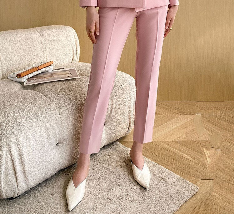 Pink Trendy Slimcut Pantsuit, Designer Women sleeved winter falls Suit Jacket + Pants, Smart Causal/ Formal/ Party Event/ Prom Wedding/Gift