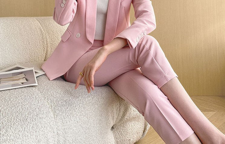 Pink Trendy Slimcut Pantsuit, Designer Women sleeved winter falls Suit Jacket + Pants, Smart Causal/ Formal/ Party Event/ Prom Wedding/Gift