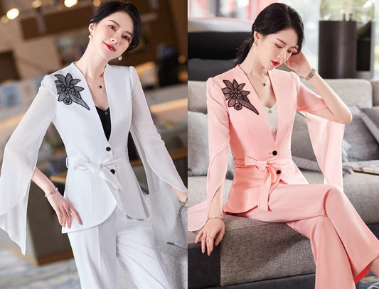 White/ Pink /Black pantsuit/dress suit, designer woman suit jacket/ blazer + slim cut pants suit set, Formal/ Party Event/ Prom Wedding