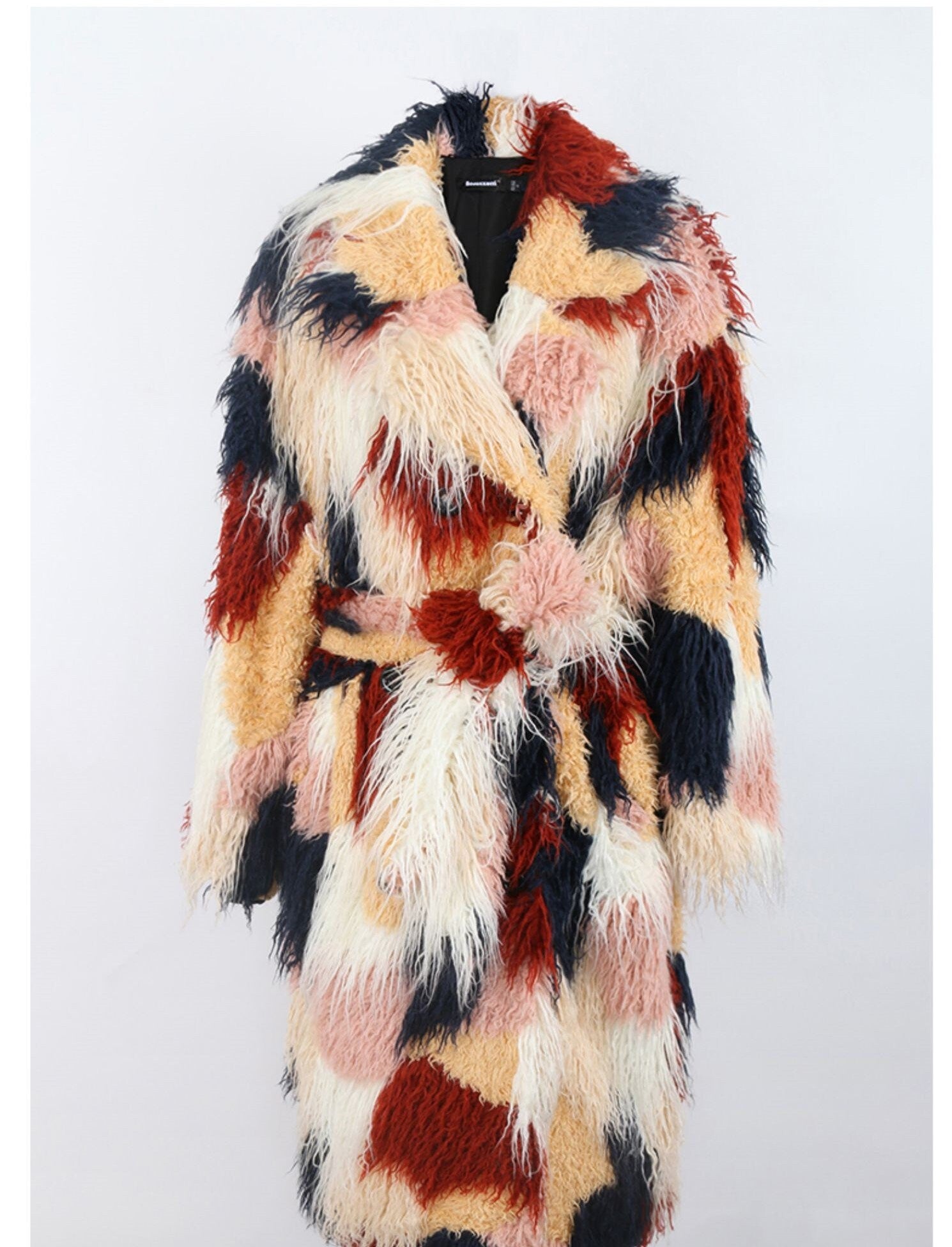 Tie Dye Faux Fur Coat, long turn down collar loose & warm coat, teddy bear fleece jacket, Designer trench coat mixed color for party gift