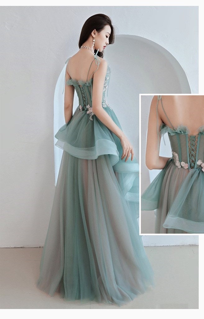 Women Prom /Wedding Dress, Princess Floral Fairy Prom Dress Green Color for Event Party Gift for her