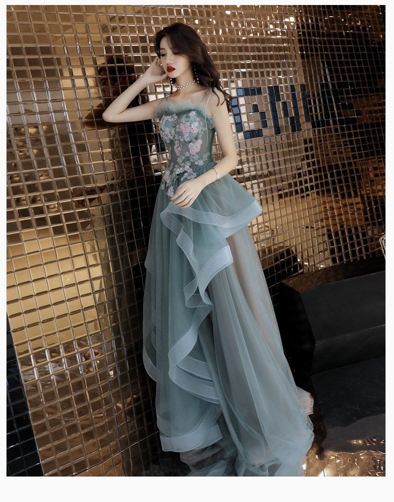 Women Prom /Wedding Dress, Princess Floral Fairy Prom Dress Green Color for Event Party Gift for her