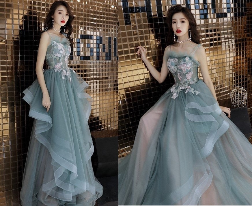 Women Prom /Wedding Dress, Princess Floral Fairy Prom Dress Green Color for Event Party Gift for her