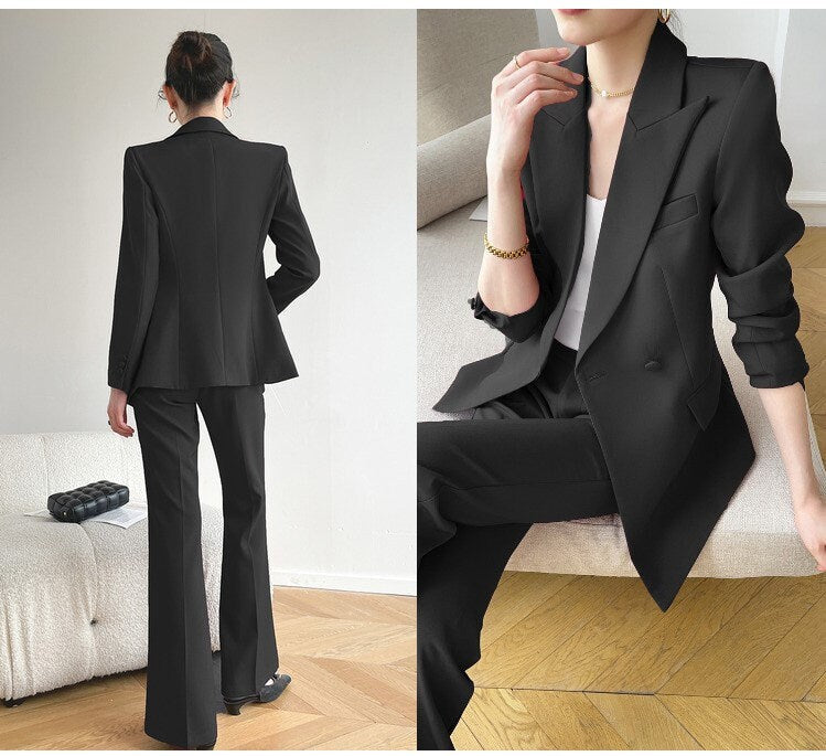 Black Trendy Pantsuit, Designer Women sleeved winter falls Suit Jacket + Pants, Smart Causal/ Formal/ Party Event/ Prom Wedding/Gift