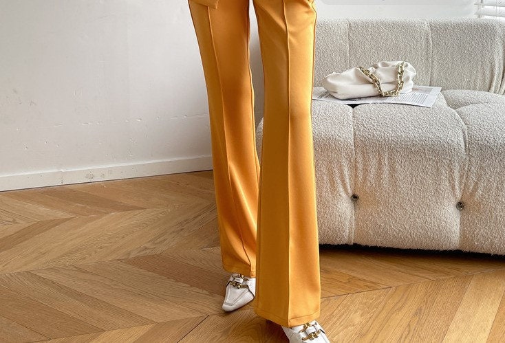 Orange Acetate Trendy Pantsuit, Designer Women slimcut winter falls Suit Jacket + Pants, Smart Causal/ Formal/ Party Event/ Prom Wedding