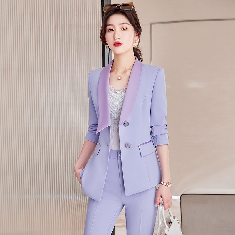 Women Lavender/ Pastel Pink Suit Set Jacket And Pants Formal Suit Prom Suits For Women Wedding Party Event Gift KOL IG