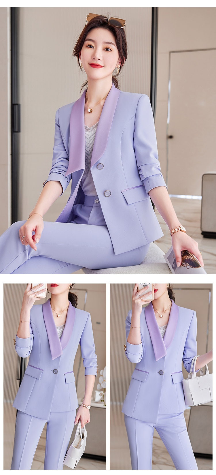 Women Lavender/ Pastel Pink Suit Set Jacket And Pants Formal Suit Prom Suits For Women Wedding Party Event Gift KOL IG