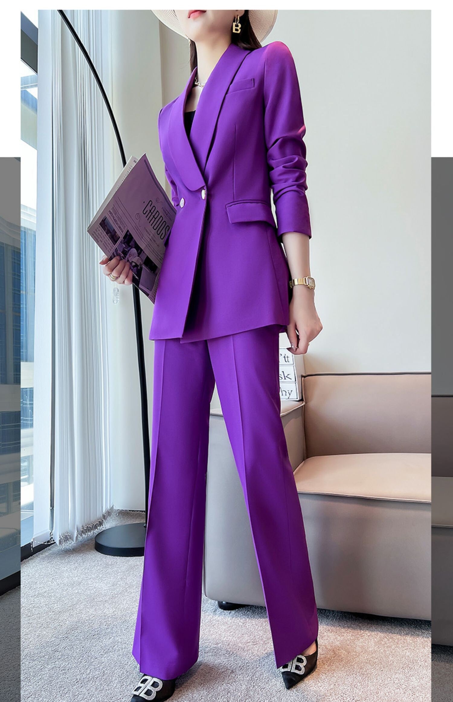 Lavender Women Silm Cut Pantsuit Suit Women Jacket And Pants Suit Prom Purple Suits For Women for Wedding Party Event Gift KOL IG