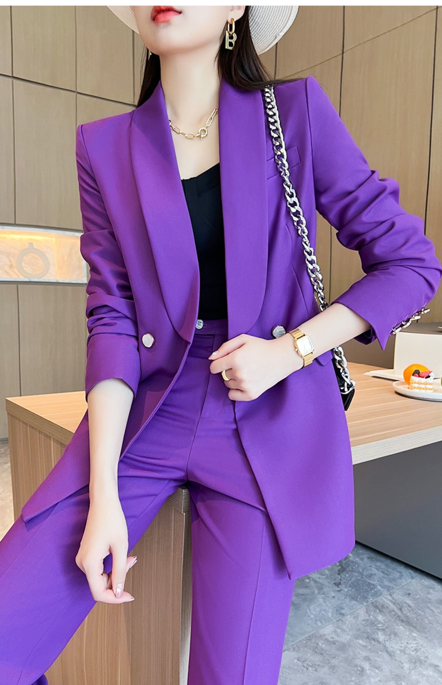 Lavender Women Silm Cut Pantsuit Suit Women Jacket And Pants Suit Prom Purple Suits For Women for Wedding Party Event Gift KOL IG