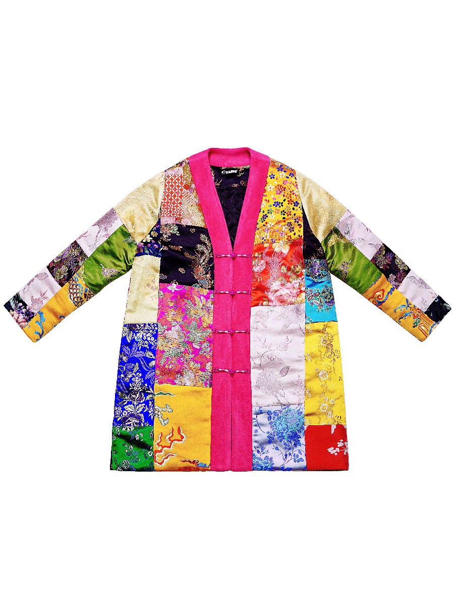 Patchwork fabric loose fit jacket, designer women colorful blazer oriental style pattern, formal/ outdoors wear/ wedding event party/ gift