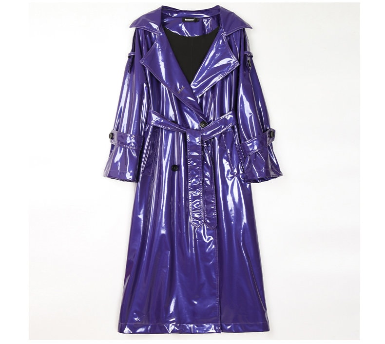 Sharp color leather Coat, PU leather trench coat in red/ blue/ black glossy trendy style casual outdoors all seasons