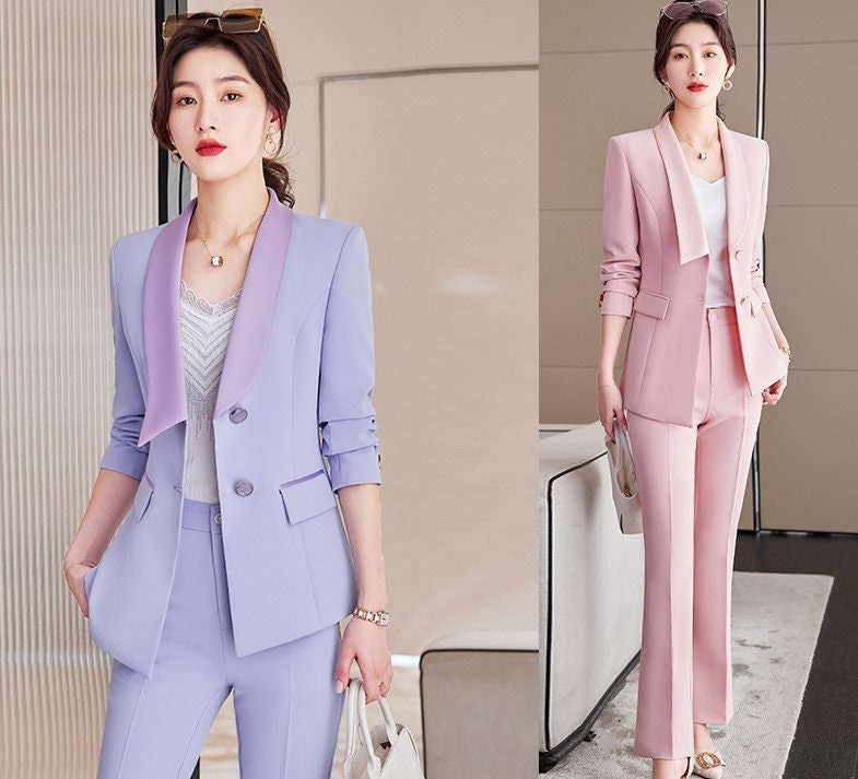 Women Lavender/ Pastel Pink Suit Set Jacket And Pants Formal Suit Prom Suits For Women Wedding Party Event Gift KOL IG