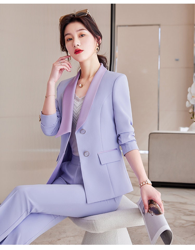 Women Lavender/ Pastel Pink Suit Set Jacket And Pants Formal Suit Prom Suits For Women Wedding Party Event Gift KOL IG