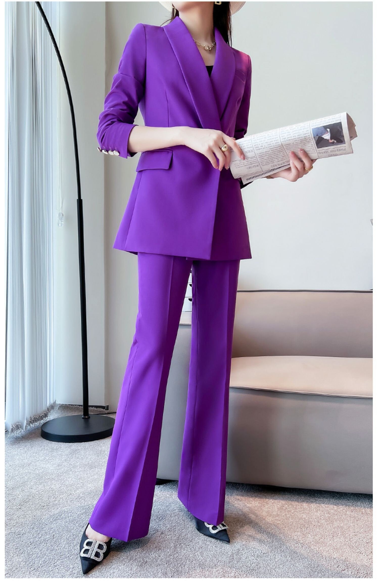 Lavender Women Silm Cut Pantsuit Suit Women Jacket And Pants Suit Prom Purple Suits For Women for Wedding Party Event Gift KOL IG