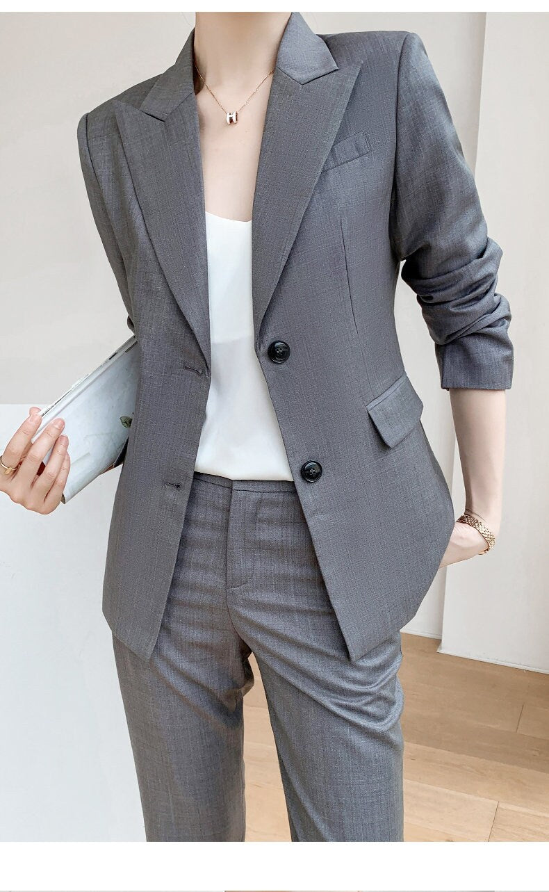 Gray women slim cut pantsuit, designer woman modern blazer + vest + pants suit set, Smart Causal Formal Office Party Event Prom Wedding