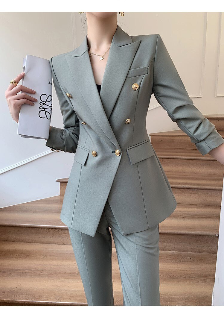 Dim gray velvet women slim cut pantsuit, designer woman modern blazer + pants suit set, Smart Causal Formal Office Party Event Prom Wedding