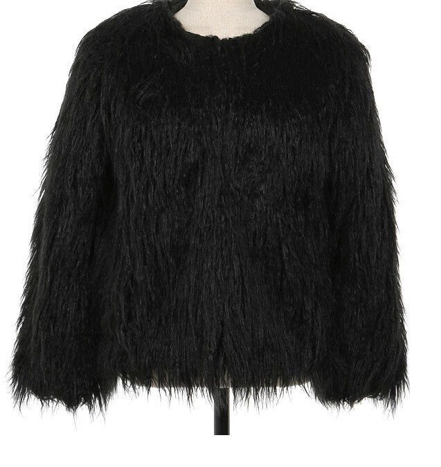 Fluffy furry faux fur jacket coat solid color black/ pink rave punk goth cozy plur top party clubwear unique designer winter jacket