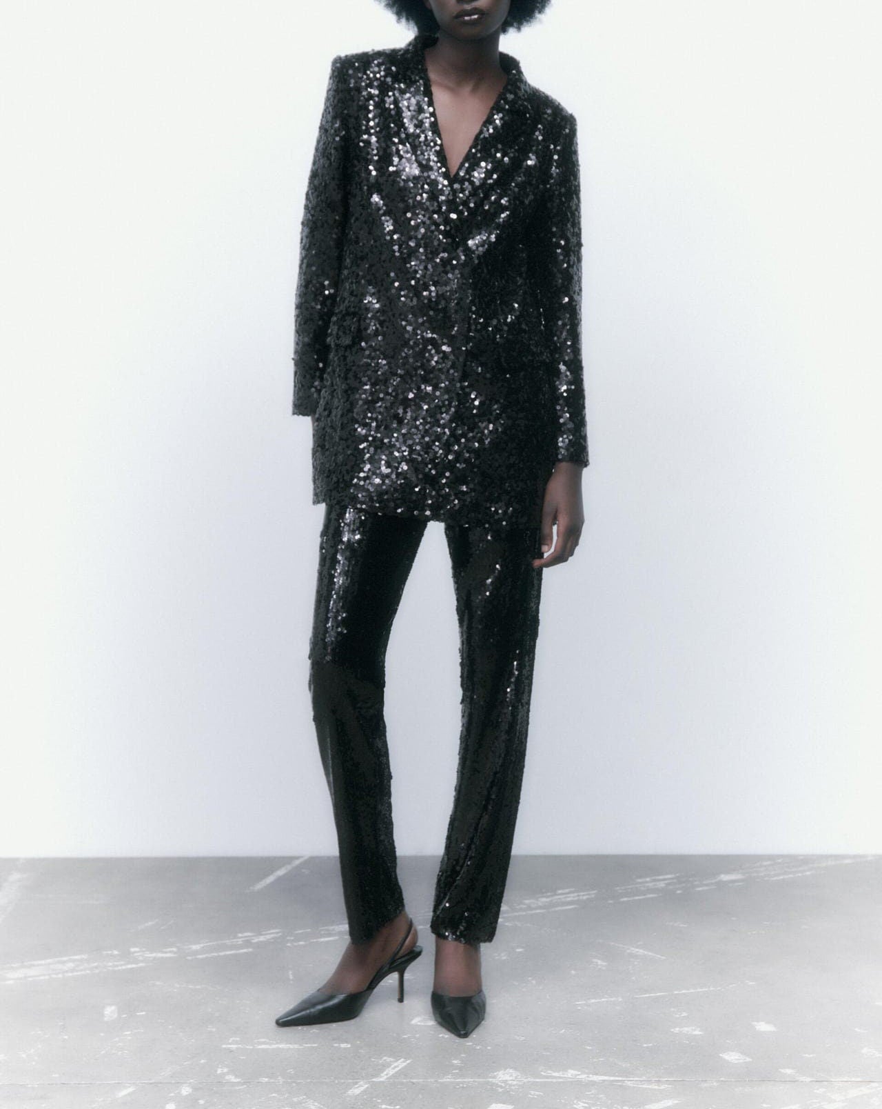 Black Sequin Pantsuit, Designer Woman Shiny long Blazer + Silm Cut Pants Suit setModel Catwalk for Party/ Event/Formal/Office/ Wedding