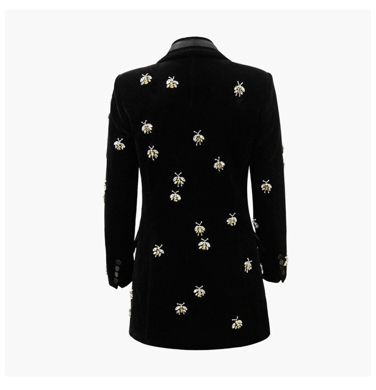 Luxury Women Velvet Suit Jacket, jewellery Bees Embroidery Blazer Coat for wedding, party, prom, office or gift