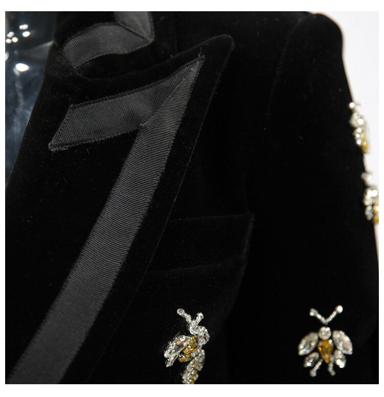 Luxury Women Velvet Suit Jacket, jewellery Bees Embroidery Blazer Coat for wedding, party, prom, office or gift