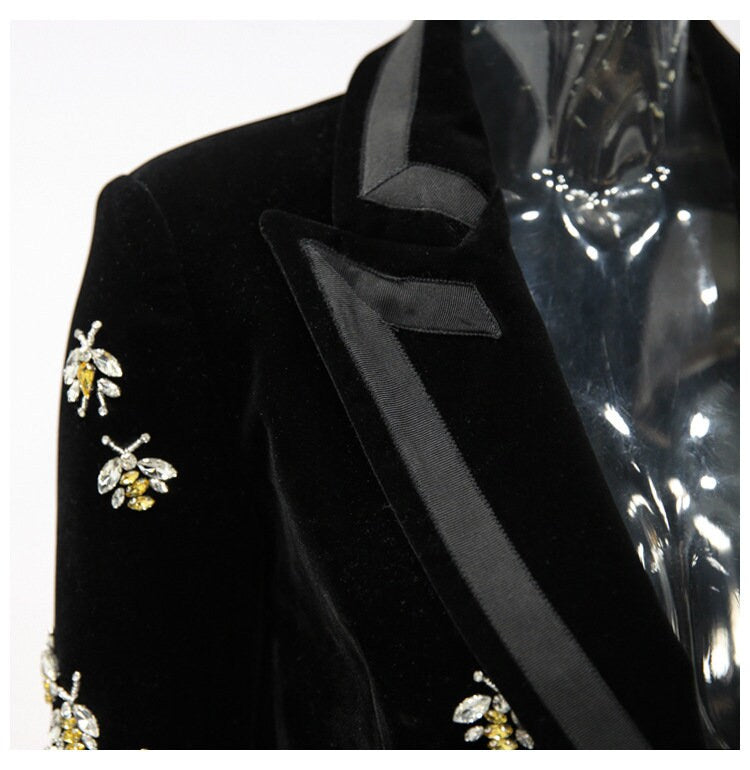 Luxury Women Velvet Suit Jacket, jewellery Bees Embroidery Blazer Coat for wedding, party, prom, office or gift