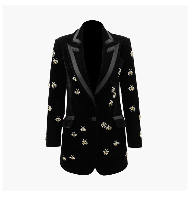 Luxury Women Velvet Suit Jacket, jewellery Bees Embroidery Blazer Coat for wedding, party, prom, office or gift