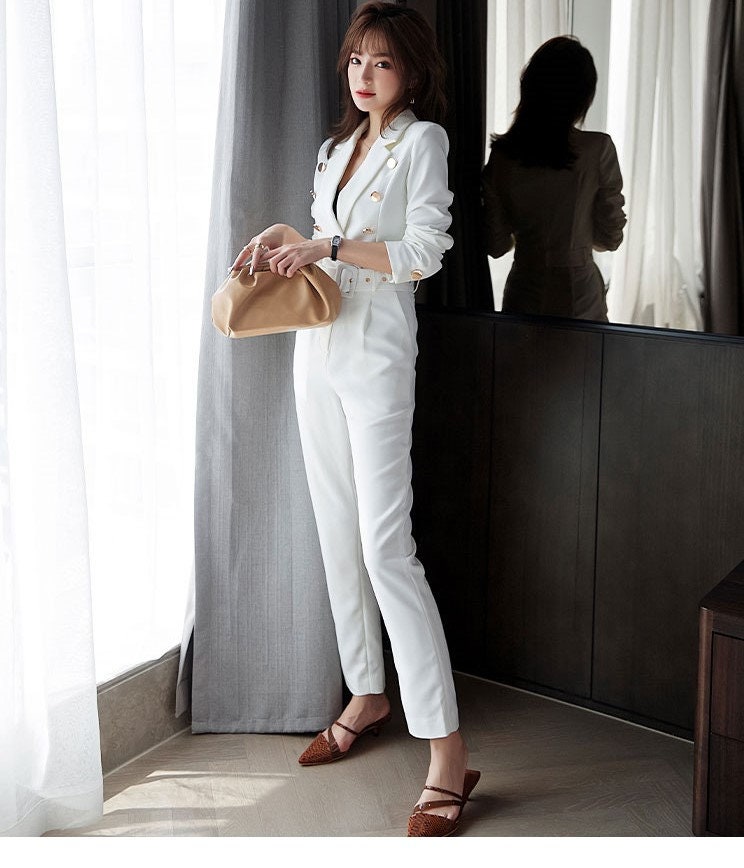 White women jumpsuit, Designer Women slim cut suit style playsuit sprint summer smart casual formal office wedding prom