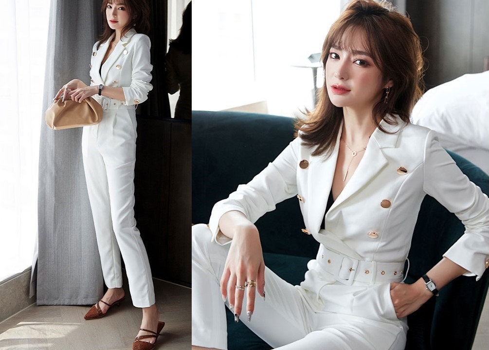 White women jumpsuit, Designer Women slim cut suit style playsuit sprint summer smart casual formal office wedding prom