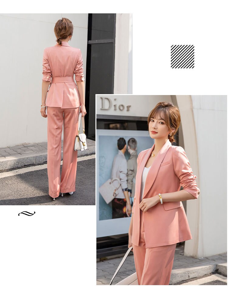 Luxury acetate women pantsuit, designer draped feel suit set blazer + pants smart casual formal office wedding prom