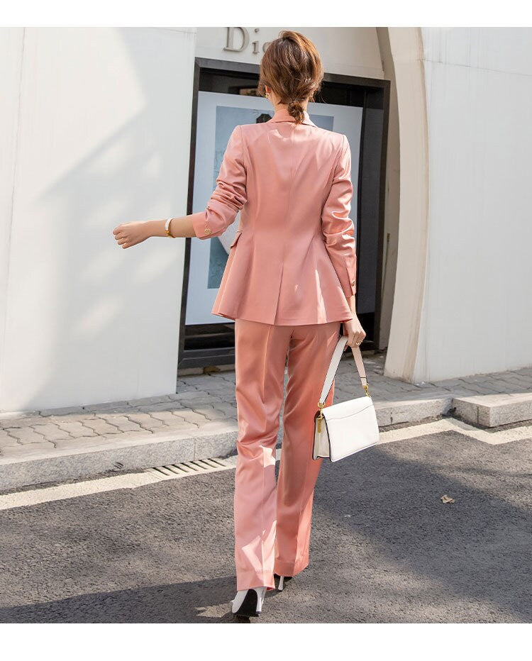 Luxury acetate women pantsuit, designer draped feel suit set blazer + pants smart casual formal office wedding prom