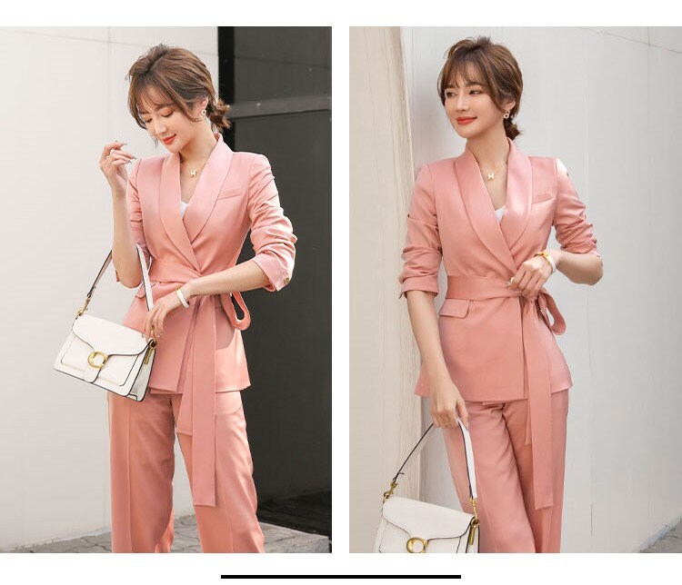 Luxury acetate women pantsuit, designer draped feel suit set blazer + pants smart casual formal office wedding prom