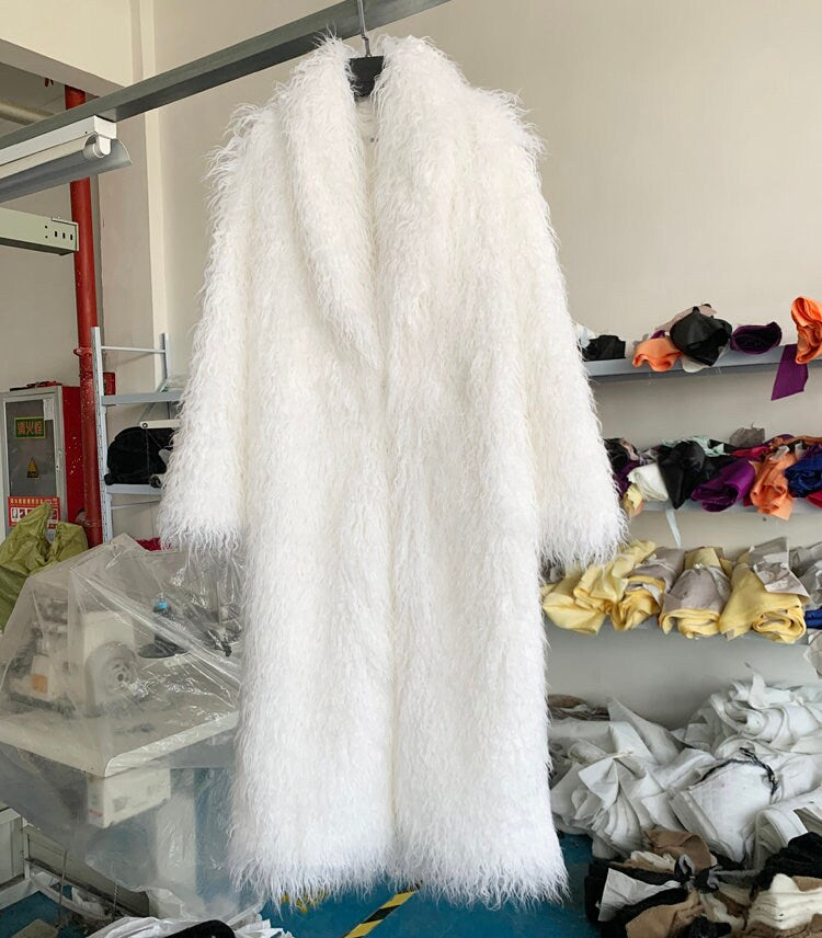 Furry faux big bold color long coat, custom made rave punk goth cozy plur top party clubwear unique designer outdoors kpop style trench coat