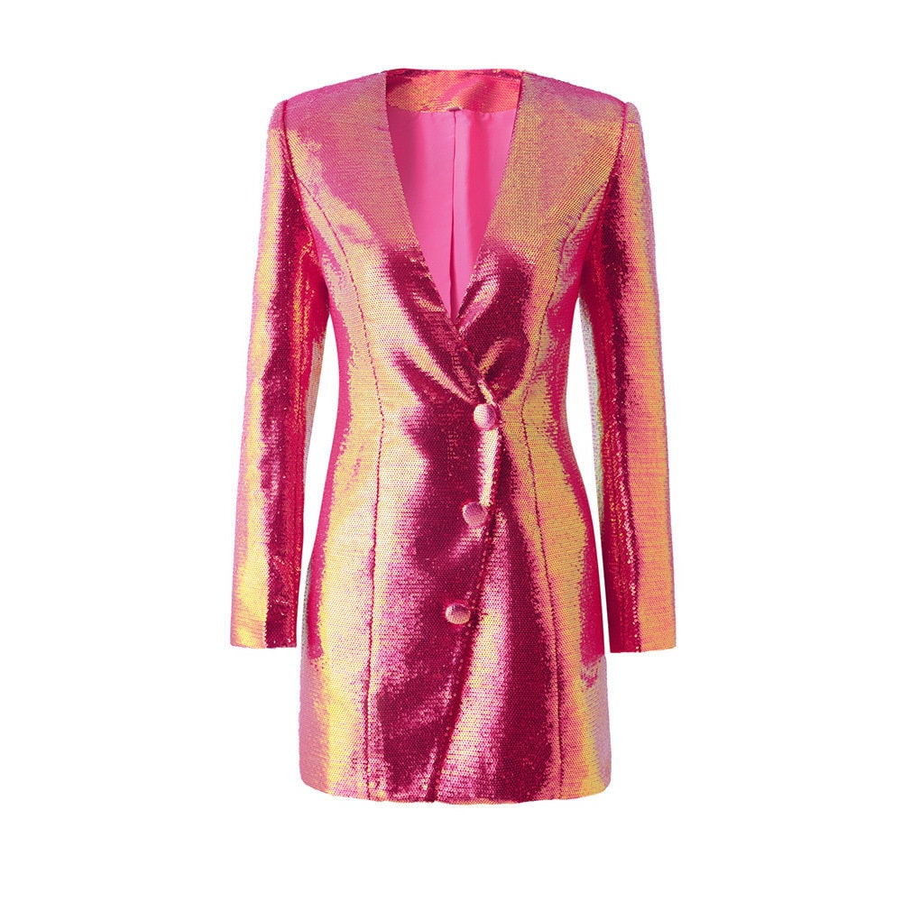 Women sequin pink mini dress, designer slim cut blazer one piece dress for wedding party cocktail prom