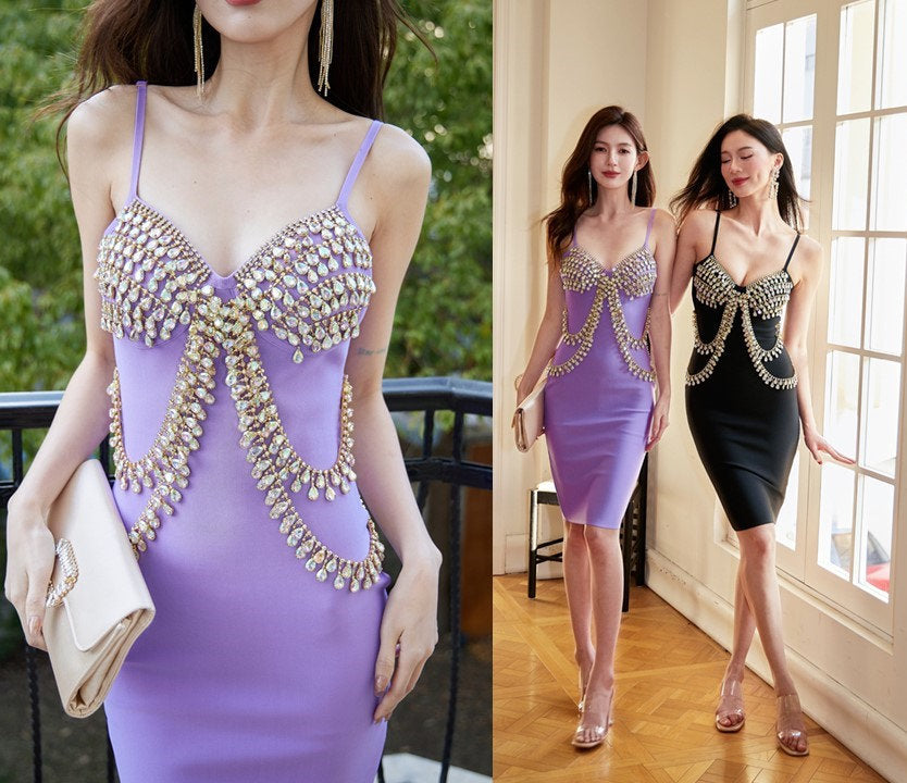 Black/ purple embellished prom dress beaded, backless strap night gown glamorous dress, evening gown, Bridal dress, wedding, party, cocktail