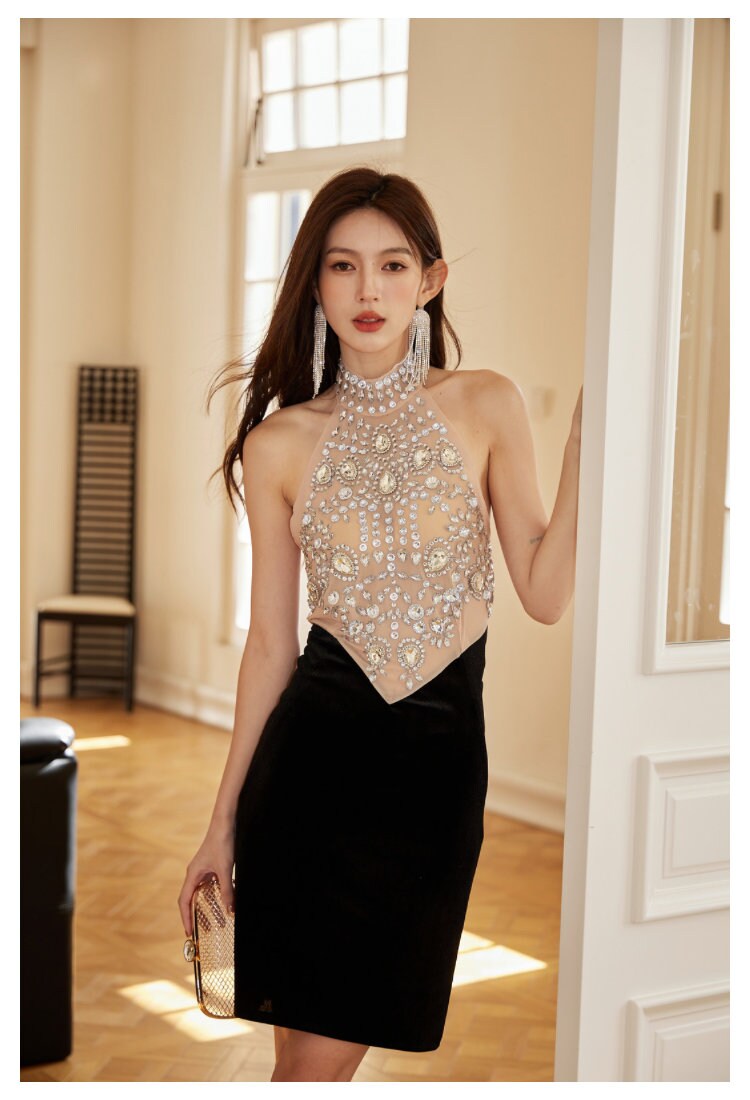 Embellished sexy top mini prom dress, beaded night gown glamorous dress, Luxury evening gown, Bridal dress, wedding, party, cocktail