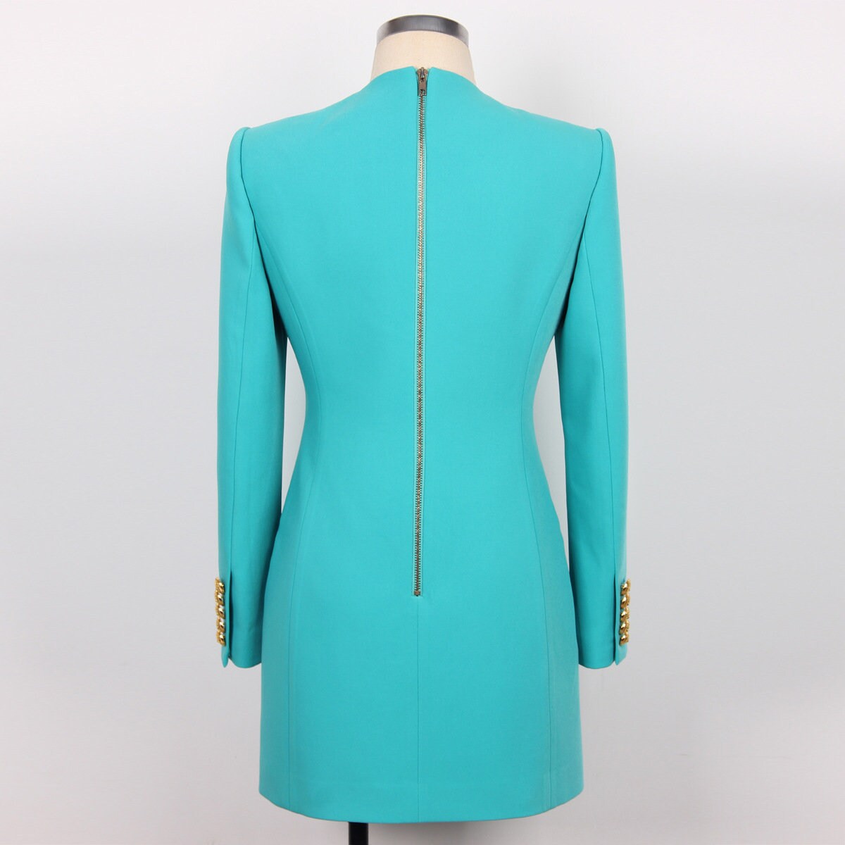 Women aqua blue long blazer, designer luxury one button slim cut suit jacket fashion formal smart casual wedding party cocktail prom office