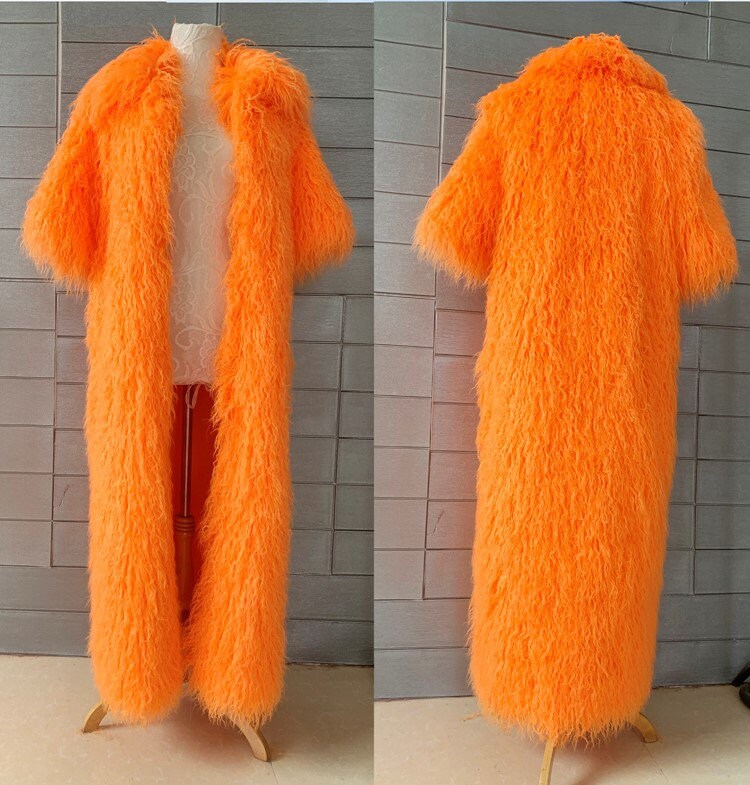 Furry faux big bold color long coat, custom made rave punk goth cozy plur top party clubwear unique designer outdoors kpop style trench coat