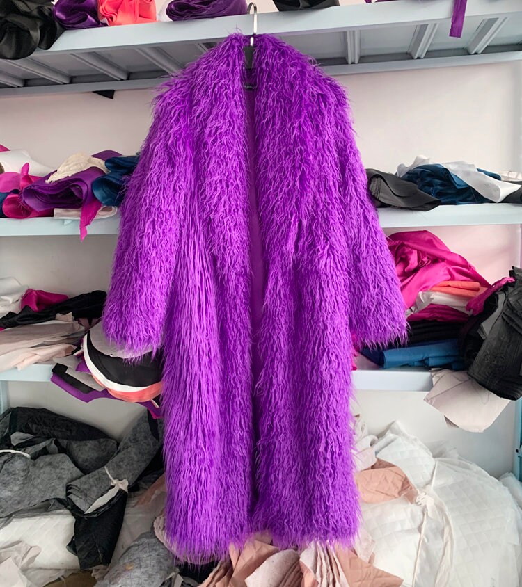 Furry faux big bold color long coat, custom made rave punk goth cozy plur top party clubwear unique designer outdoors kpop style trench coat