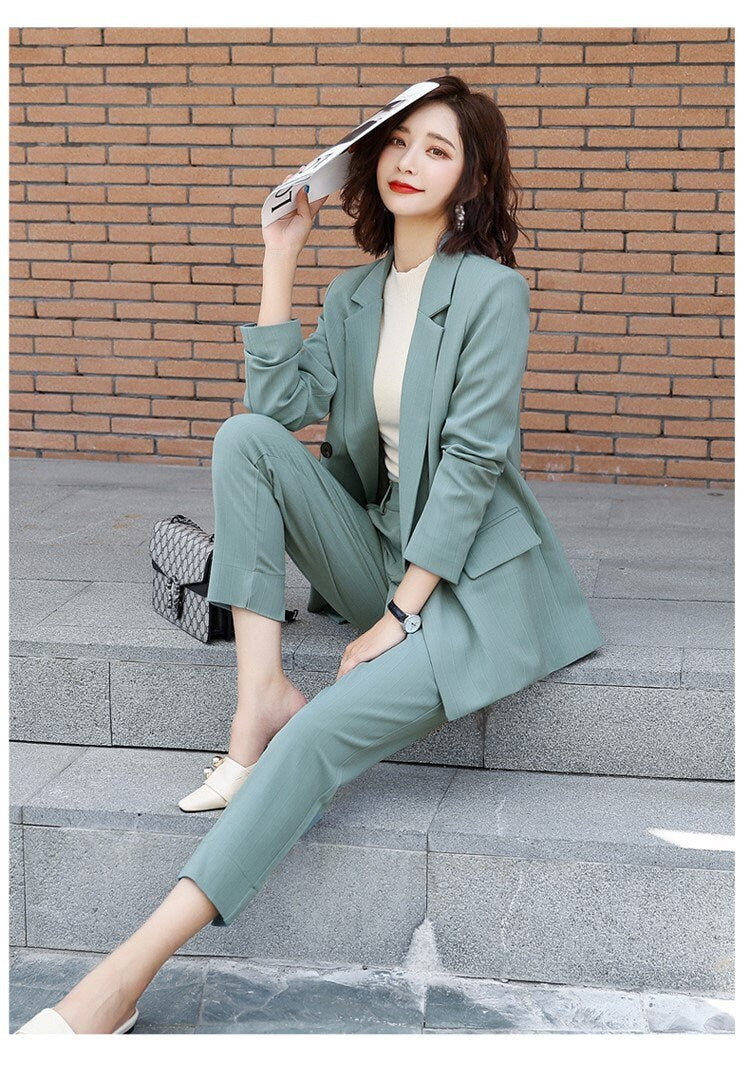 Green/Yellow/ Pink summer Pantsuit, Plus size Designer Woman Suit Jacket + Pants Slim Cut Suit set Smart Casual/ Formal/ Party Event