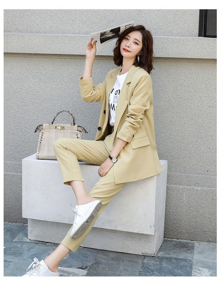 Green/Yellow/ Pink summer Pantsuit, Plus size Designer Woman Suit Jacket + Pants Slim Cut Suit set Smart Casual/ Formal/ Party Event