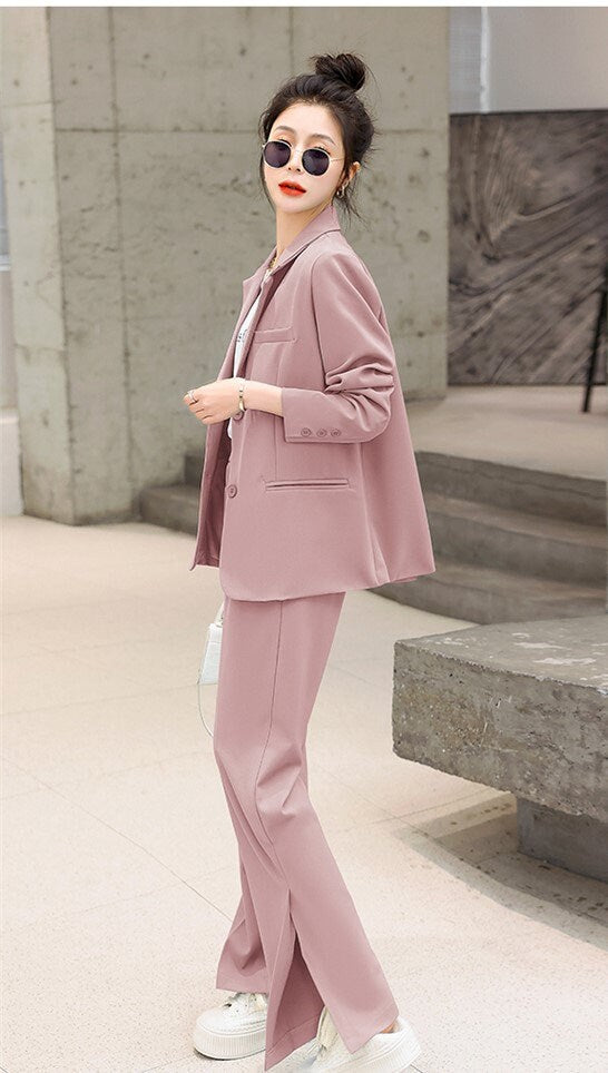 Blue / Pink summer Pantsuit, Plus size Designer Woman Suit Jacket + Pants Slim Cut Suit set Smart Casual/ Formal/ Party Event